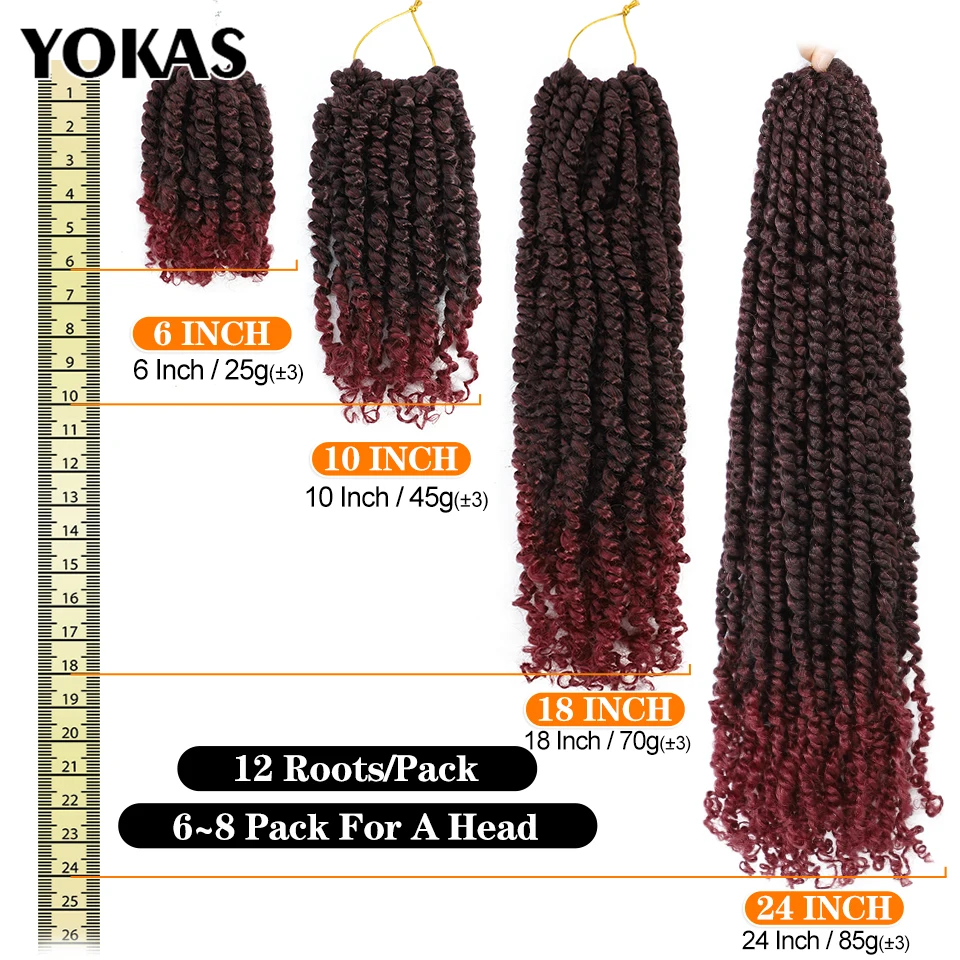 Extensions de cheveux synthétiques Passion Twist pour femmes afro, tresses au crochet pré-torsadées, tressage en paquets, 6 po, 10 po, 18 po, 24 po