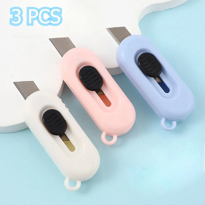 3Pcs Cute Mini Pocket Utility Knife with Hang Hole Kids Paper Cutter Letter Express Box Opener Office Stationery School Supplies