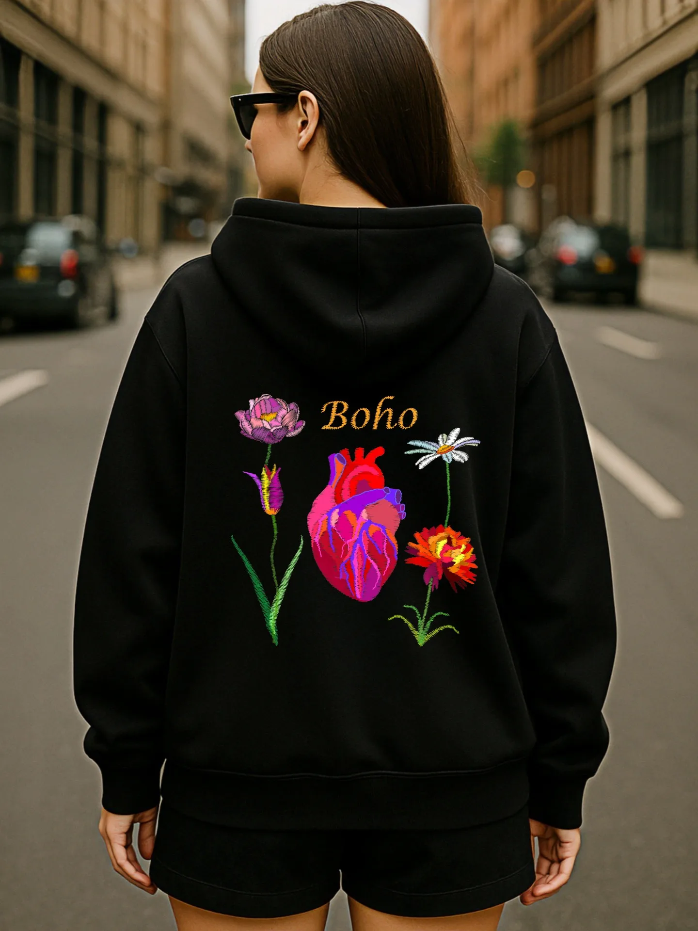 그래픽 후디 여성, 새 - 프린트 미적 디자인, 캐주얼하고 편안한 플리스, 가을 봄 의상, 청소년용