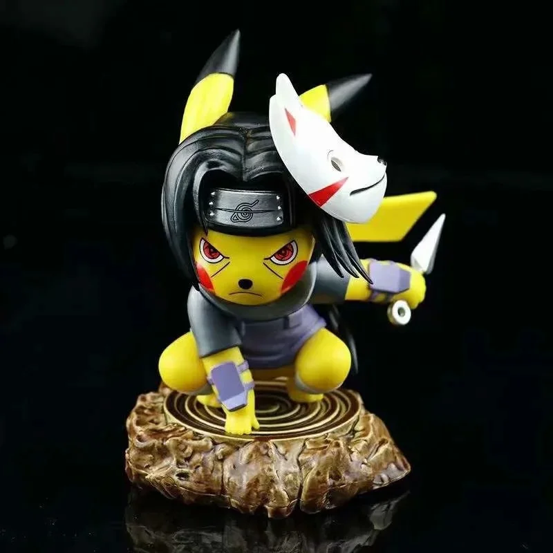 10cm Anime Character Pikachu Cosplay Uchiha Sasuke Action Figure PVC Statue Collection Decoration Model Toy Gift Ornaments