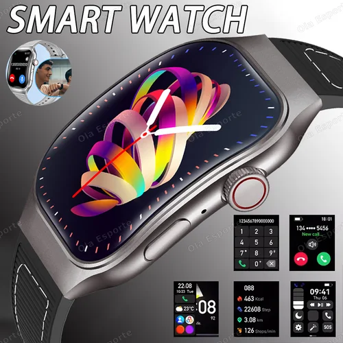 Nuevo reloj inteligente con llamada Bluetooth para hombre, pantalla curva HD de 2,01 pulgadas, relojes deportivos ECG + PPG, Monitor de salud, reloj inteligente para Android IOS 2025