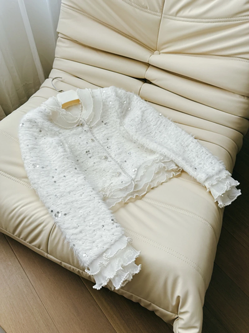 

Ele ort Plu Svel Cardigan Ladylike Faion Spring Outerwear V-ne French Sle Slim Fit Polyester Fabric