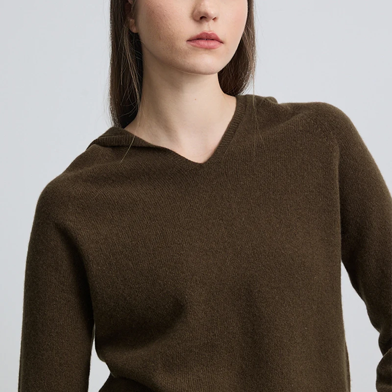 100% الصوف المرأة الخريف الشتاء سترة بلون طويلة الأكمام قناع السترة مرونة لينة عادية مريحة سيدة البلوزات #5