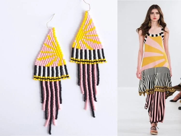 

Beaded earrings Tassel Hand knitting Sunflower Female Symmetry Bohemia Versatile Design Alloy Tide Simple Rice bead earrings