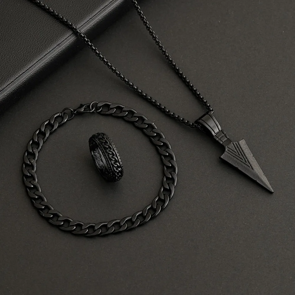 3 teile/satz männer Metall Kreuz Anhänger Kette Halskette Armband Ring Schmuck-Set Männlichen Hip Hop Täglichen Verschleiß Zubehör