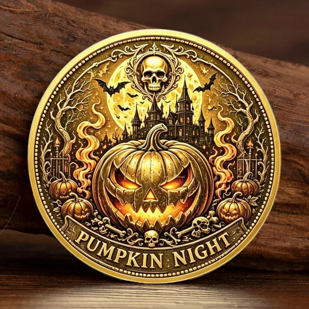 Haunted Halloween Pumpkin Night Gold Plated Commemorative Coin Skull Ghost Castle Metal Collection Coin Souvenir Gift