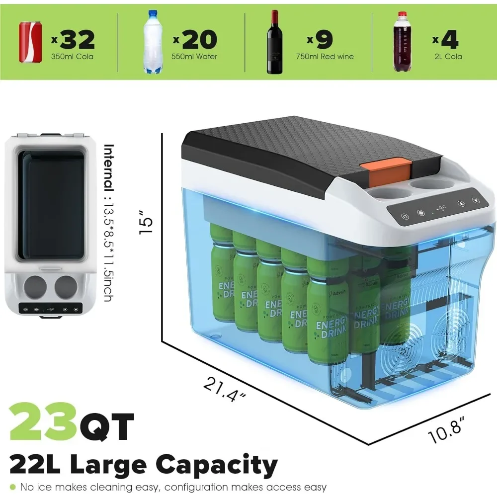 12V Auto Koelkast 23 Liter (22l) Elektrische Koeler/Verwarming, Plug-In Auto Koeler, Met 110V Ac Huishoudelijke Netsnoer