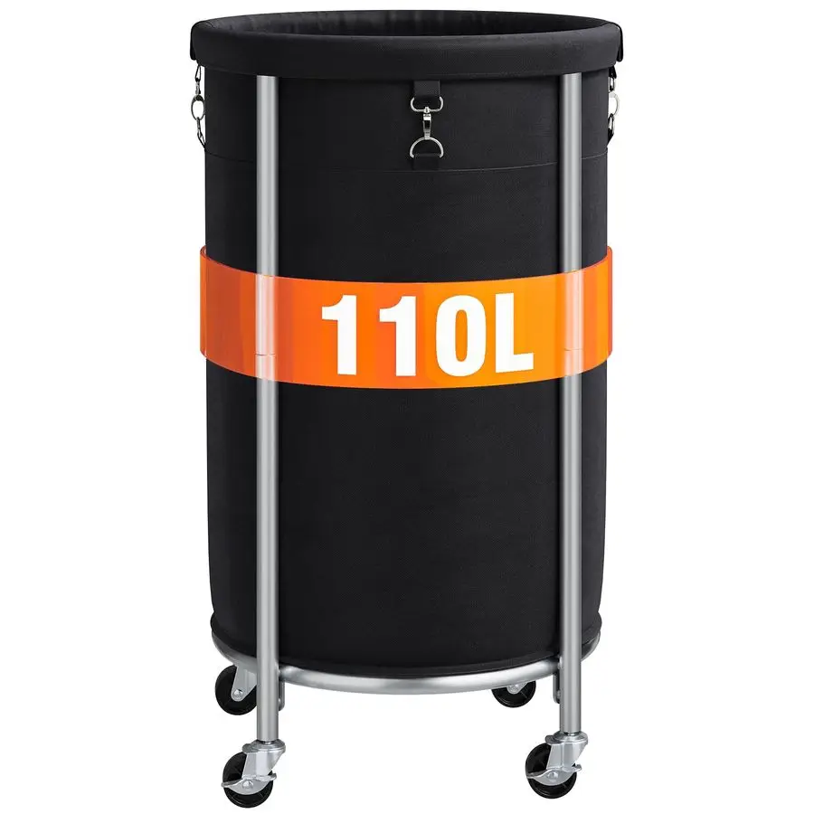 

Корзина для белья на колесах, 110 л, круглая тележка для белья со стальным каркасом и съемным мешком, 4 колесика и 2 ручки