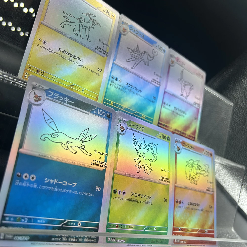 

PTCG Anime Japanese Proxy Collection Cards Eeveelution Jolteon Flareon Vaporeon 068/067 SV-P Game Trading Collection Flash Cards