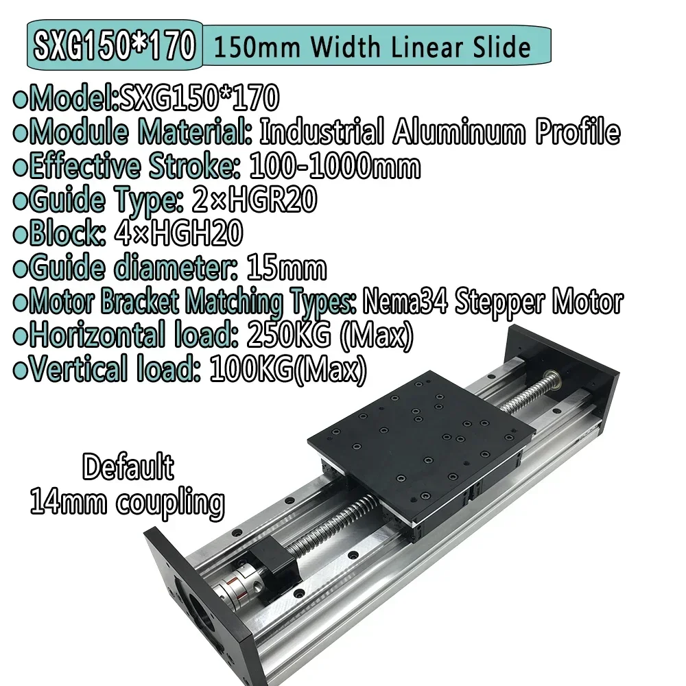 150mm brede, zware uitvoering kogelomloopspindel schuiftafel, dubbele rail lineaire geleidingstafel, mobiele tafel, CNC X Y Z-as gemotoriseerde lineaire stage