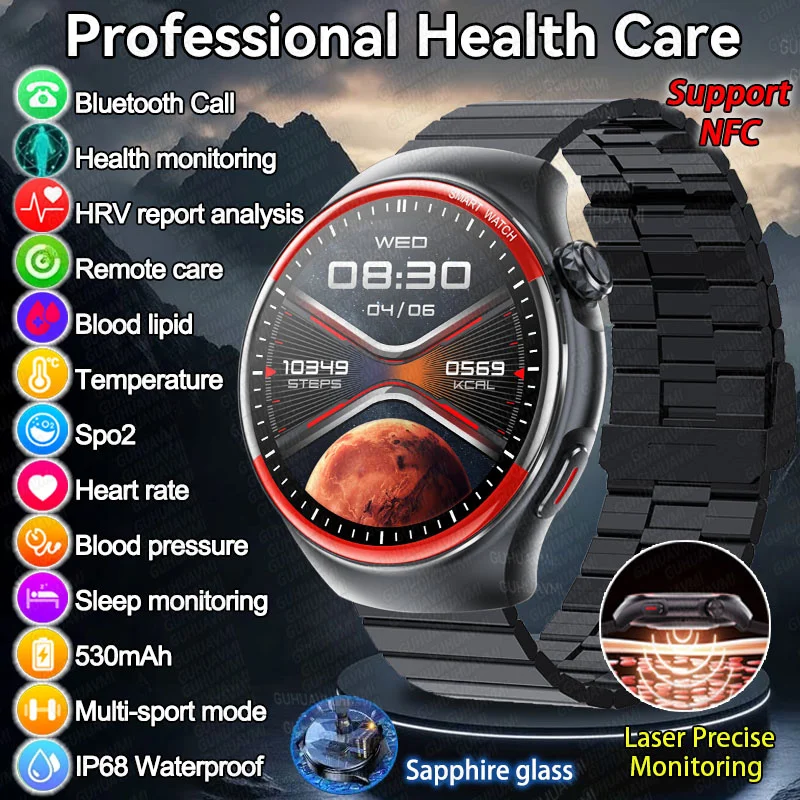 

2025 New Health Diagnosis Laser Monitoring Smartwatches Men Blood Pressure Heart Rate Temperature BT Call NFC Smart Watch Women