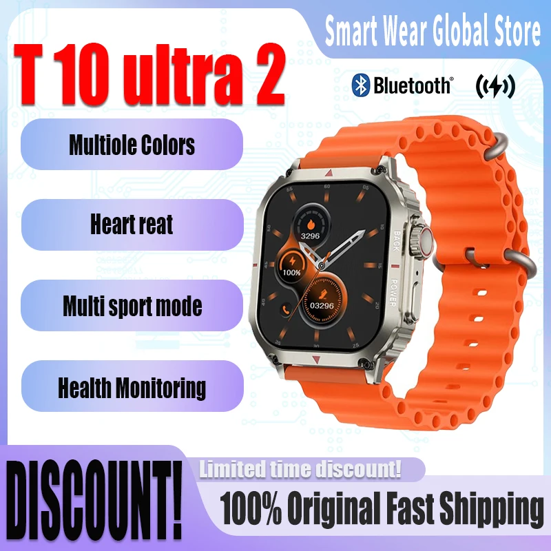 

Смарт-часы T10 Ultra 2, новые часы 2025 для мужчин и женщин, Bluetooth-вызов, BT, музыкальные игры, умные часы с беспроводной зарядкой