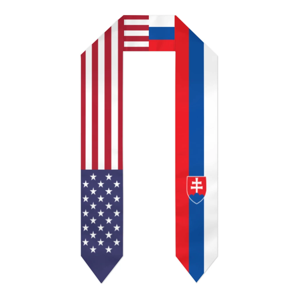 Graduation Sash Slovakia & USA United States Flag Stole Shawls Graduate Wraps Scraf International Student Pride Gifts