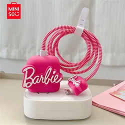 Kawaii Miniso Barbie 4Pcs Set Kabel Beschermer Voor Iphone/Ipad 18W/20W Oplader Case Kabel Management Telefoon Draad Kabel Organisatoren