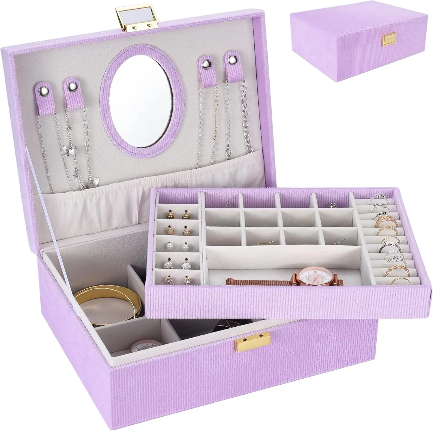 

Girl's Jewelry Box, Jewelry Organizer Box with Mirror, Velvet Jewelry Box for Little Girls Kids, Jewelry Gift Box for Ch