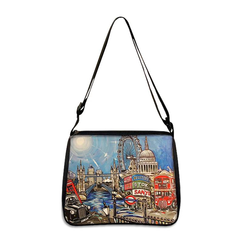 London Landscape / Eiffel Tower Print Shoulder Bag for Travel Women Handbags Leisure Clutch Ladies Canvas Messenger Bags