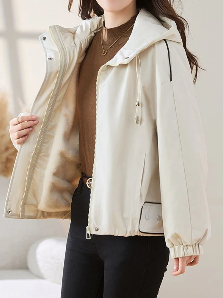 

Korean Flannel Lined Parka Coat for Women 2025 Winter New Release Warm Thickened Jacket with Loose Fit Streetwear Style