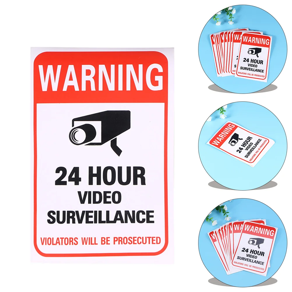 

20 Pcs Monitor Warning Stickers Video Surveillance Caution Signs Adhesive Weather-resistant 24 Hour Videos