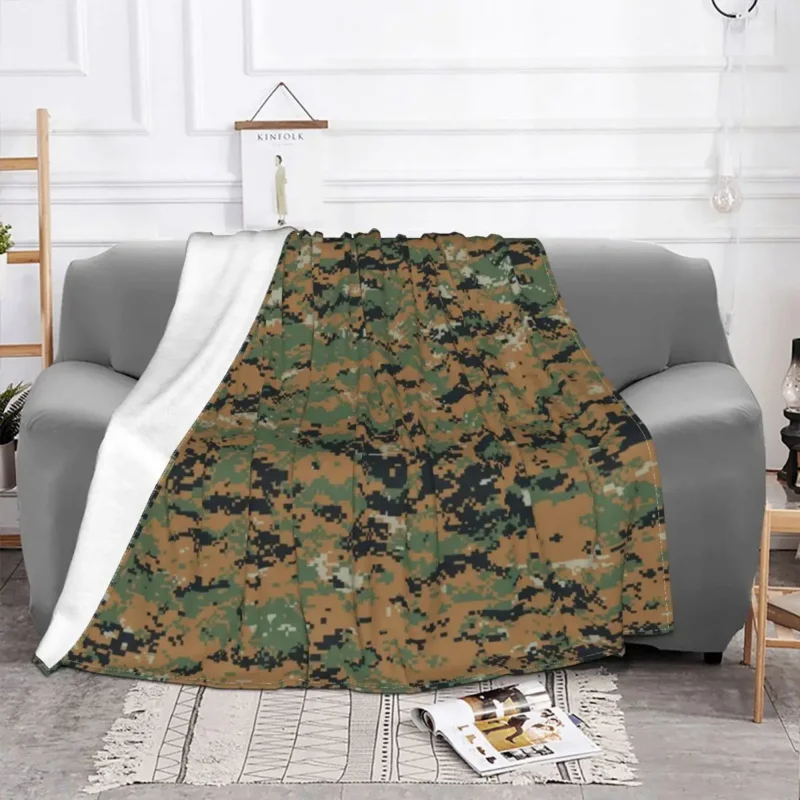 MARPAT Woodland Camouflage Camo Blankets Fleece Summer Military Multifunction Super Warm Throw Blanket for Sofa Office Rug Piece