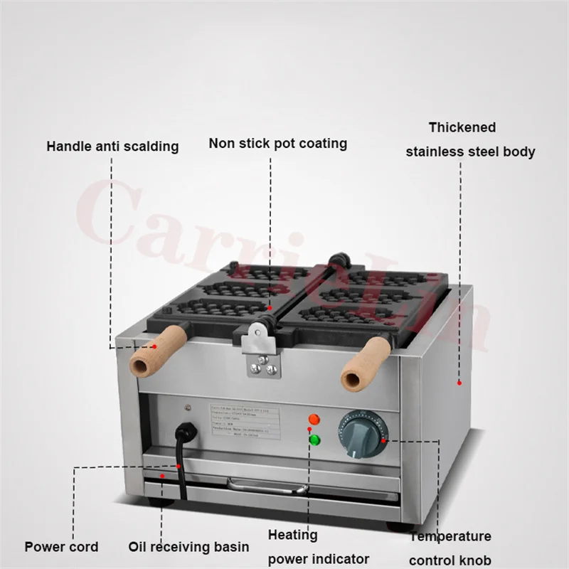 CarrieLin Waffle Maker Waffle Furnace Commercial Three Grid Waffle Furnace Electric Stainless Steel Hot Dog Baker 220V