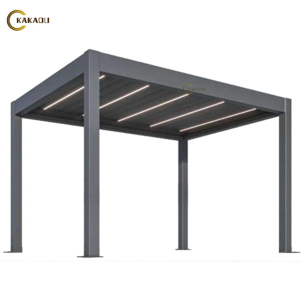 KAKADU Outdoor Gazebos Pergola Canopy Solar Power Aluminum Slatted Roof Pergola Alloy Motorized Pergola With Lights