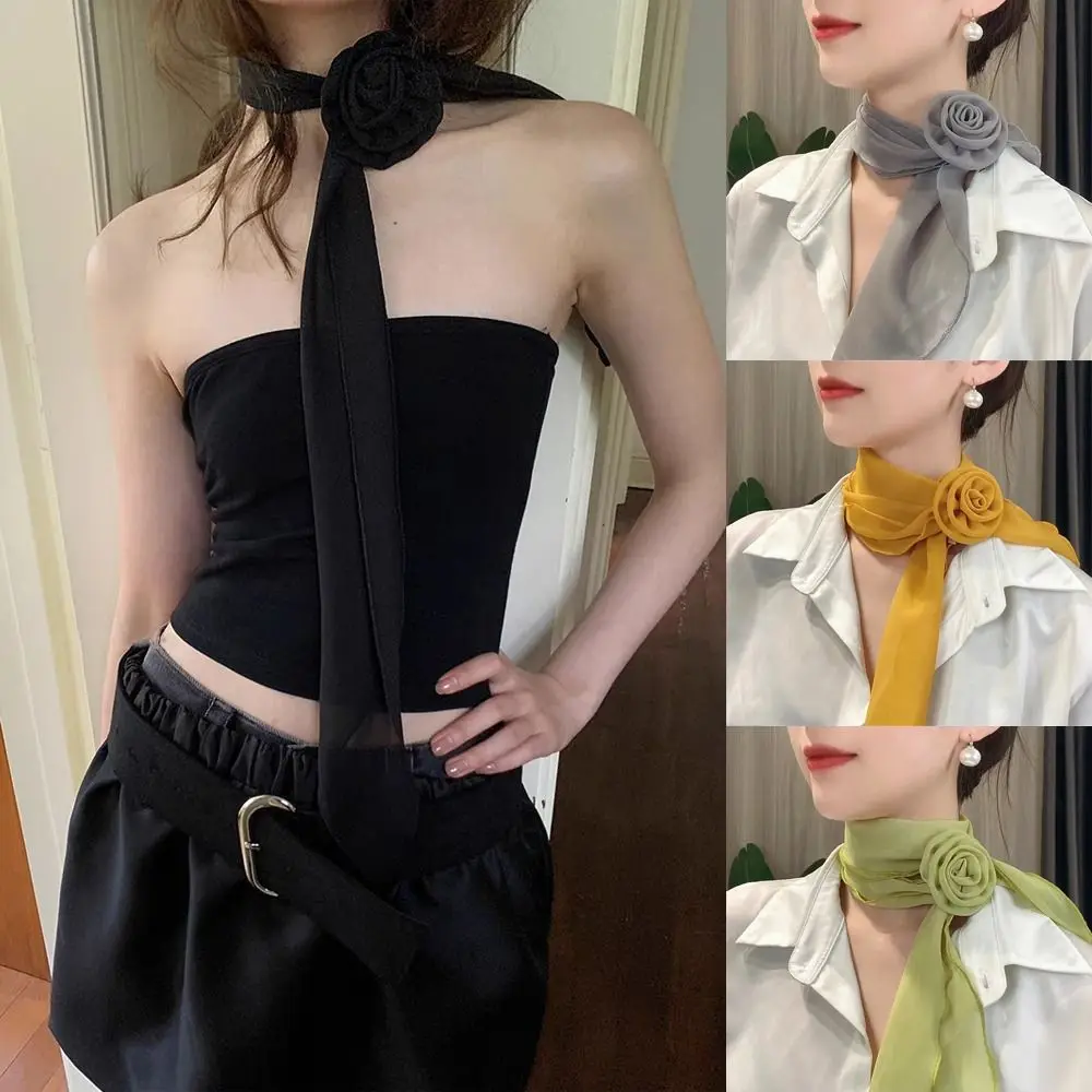 

Stylish Luxury Chiffon Scarf Trendy Versatile Detachable Rose Decor Neck Scarf Elegant Sunscreen Hijabs For Women Girls Gifts