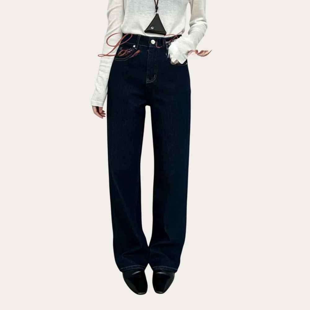 

Slimming Straight Leg Jeans Spring Thin Denim Wide Leg Pants High Waist Cotton Stretch Fabric Casual Elegant Style Blue Jeans
