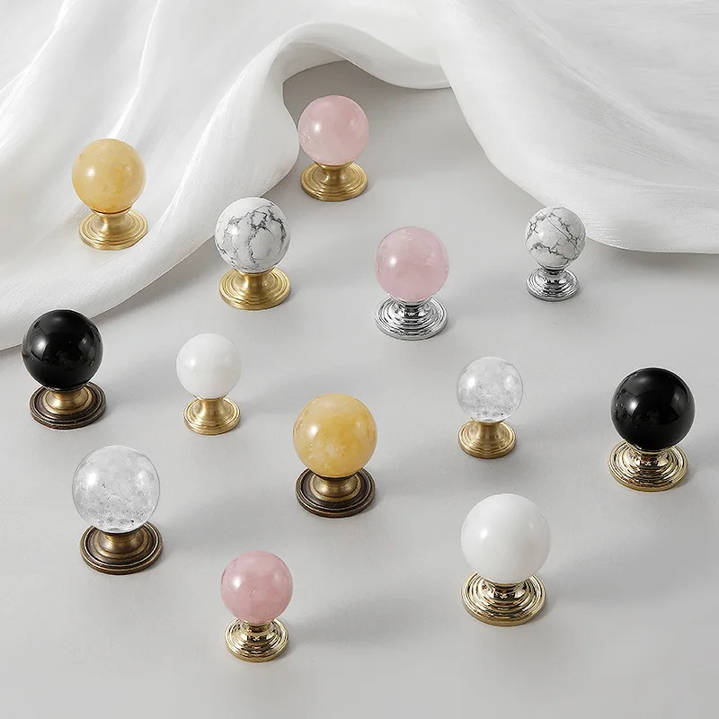 

Современная простая ручка для двери шкафа из чистой меди с кристаллами - легкая роскошная мебельная ручка для шкафа из американского мрамора и латуни