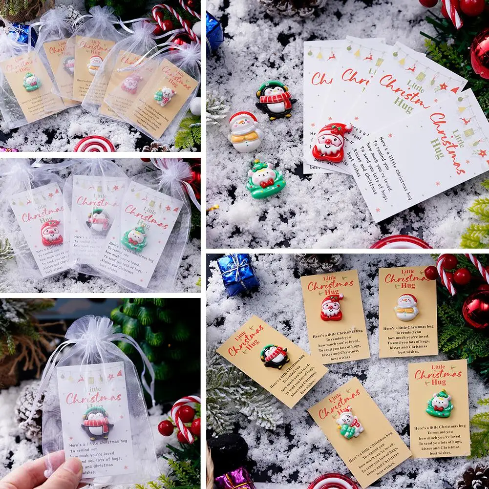 24Pcs/Set Christmas Pocket Hug Gift Loose Penguin Snowman Pocket Hug Card Christmas Little Pocket Card With Bag Small Gift