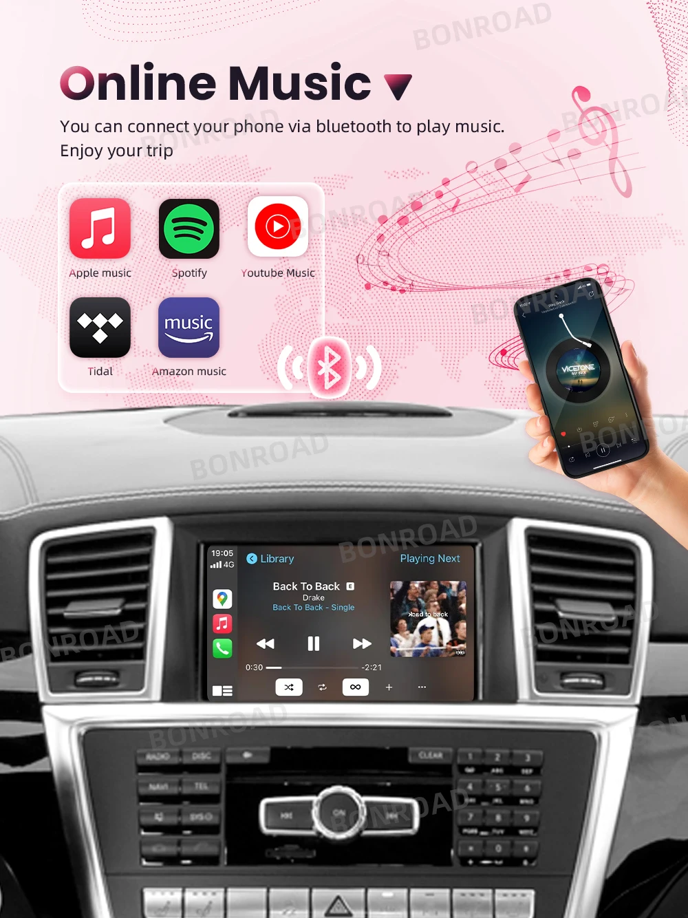 BONROAD Drahtloser CarPlay-Adapter Android-Automodul für Mercedes Benz ML W166 GL X166 2012–2015 NTG4.5 mit Bluetooth Airplay – Detail 8