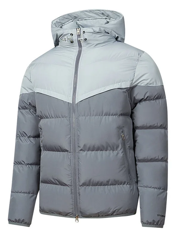 2025 Winter Mannen Capuchon Mode Dikker Warme Contrast Kleur Mannelijke Bovenkleding Lange Mouw Rits Sport Casual Man Down Jas