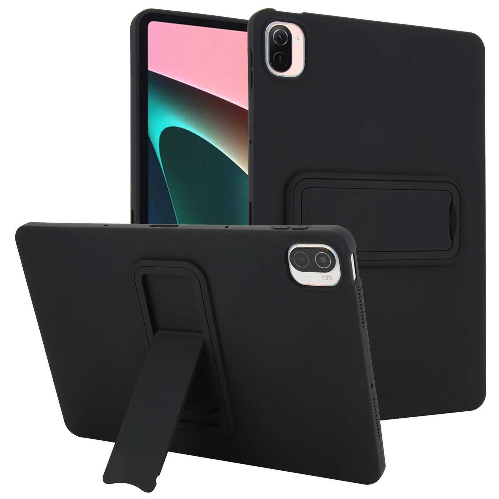 

For Xiaomi Pad 5 Pro / Pad 5 Case TPU + PC Skin-Friendly Kickstand Tablet Cover - Black