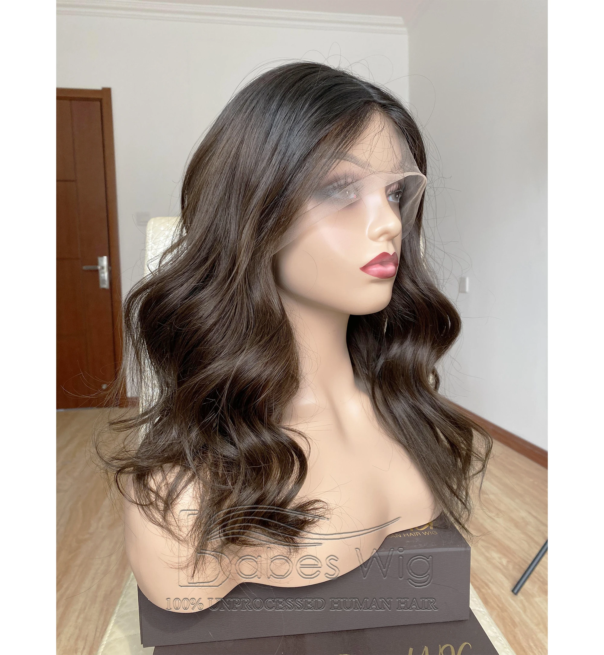 Ombre Dark Brown to Medium Brown Human Hair Silk Top Lace Front Wigs Wavy Hair Silk Base Lace Front Wig for White Women