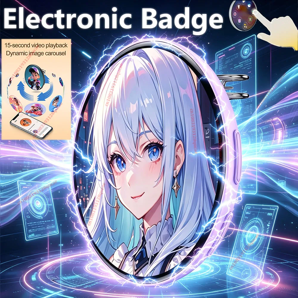

Dynamic Electronic Badge Display Pin 1.95'' Touch Screen Anime E-Badge For Game Peripherals Excellent Fans Friends Birthday Gift