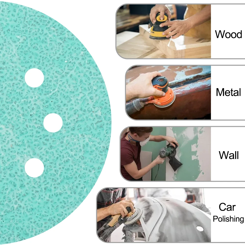 แผ่นกระดาษทราย CMCP 10 ชิ้น ขนาด 125 มม. แบบ 8 รู ติดตั้งด้วยแถบตีนตุ๊กแก ความละเอียด 60-1000 สำหรับขัดเงา