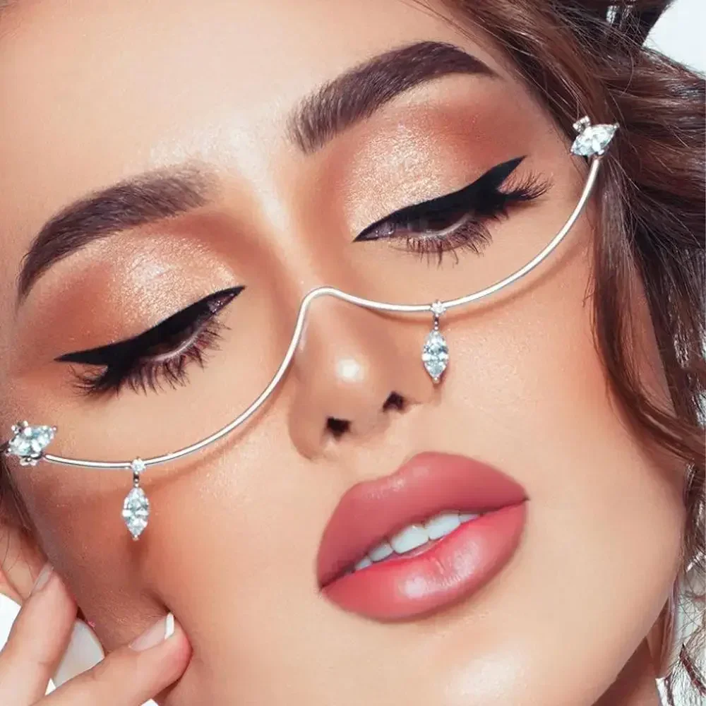 

Женские винтажные очки с каплей воды и цирконием, полуоправа для очков, элегантная темпераментная универсальная оправа со стразами, вечерние рождественские украшения