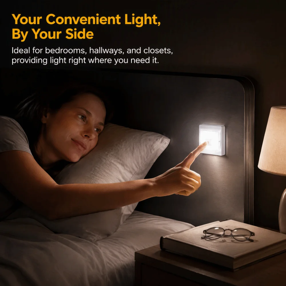 4 Pack Stick Anywhere Battery Operated LED Night Light COB White Light Stick On Lamp Press Type Switch ABS Closet Light Kitchen