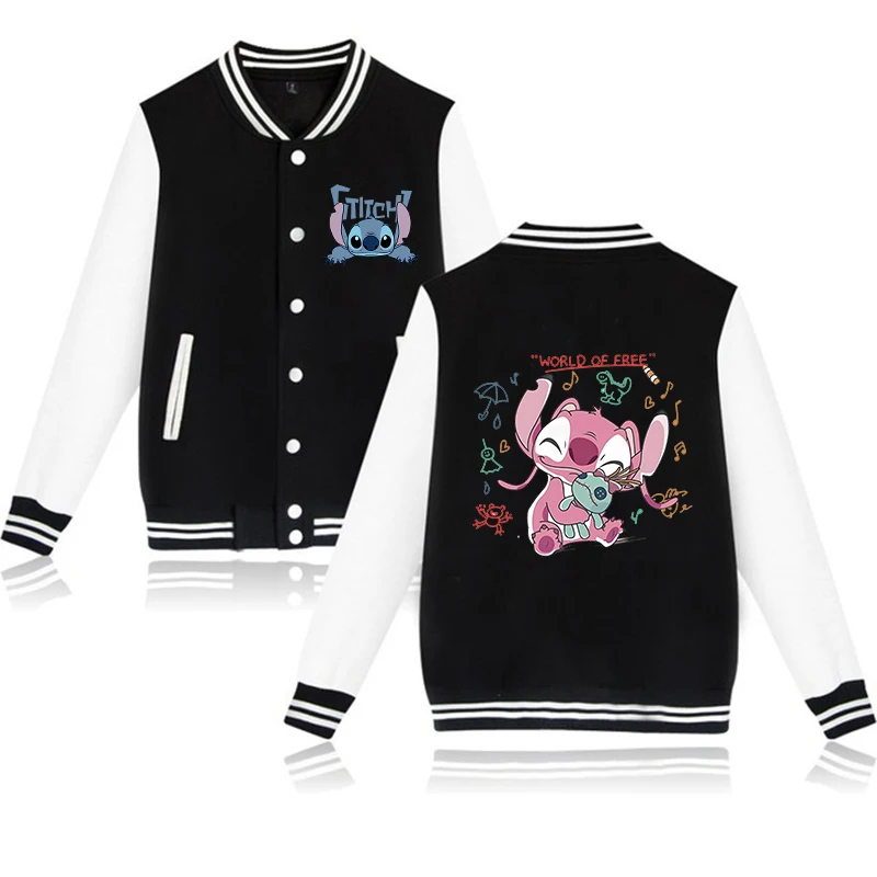 Y2k 90s Disney Hoodie Lilo Stitch Baseball Jacket Men Women Sweatshirt Kids Boys Girls Harajuku Jackets Streetwear College Coats