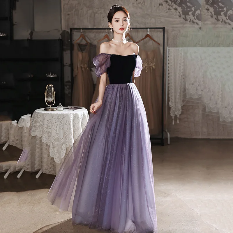 

Beauty-Emily Princess Purple A Line Evening Dress Glitter Tulle Long Wedding Party Gowns Floor Length Birthday Homecoming Dress