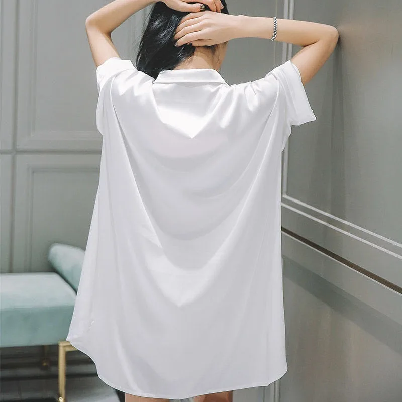 QWEEK Womens Nightgown White Dress Sleepwear Sleeping Shirts Summer Sexy Lingerie Room Wear 2020 Nightshirts