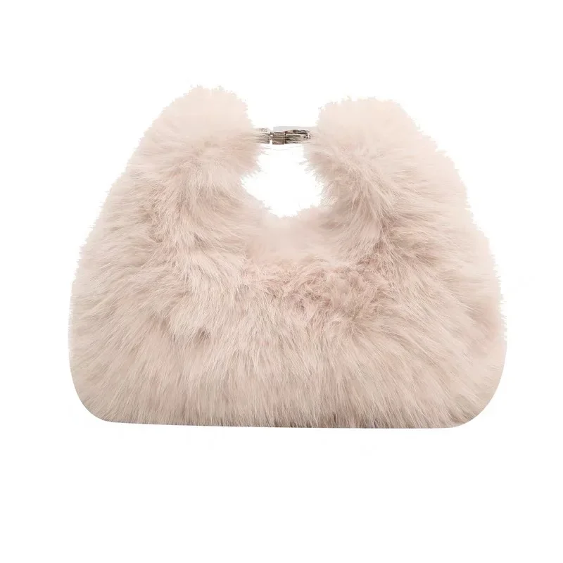 Plush Autumn and Winter Handbag Bag Female 2024 New Fashion One Shoulder Cross-arm Hand Carrying Cute Warm Hair Bag