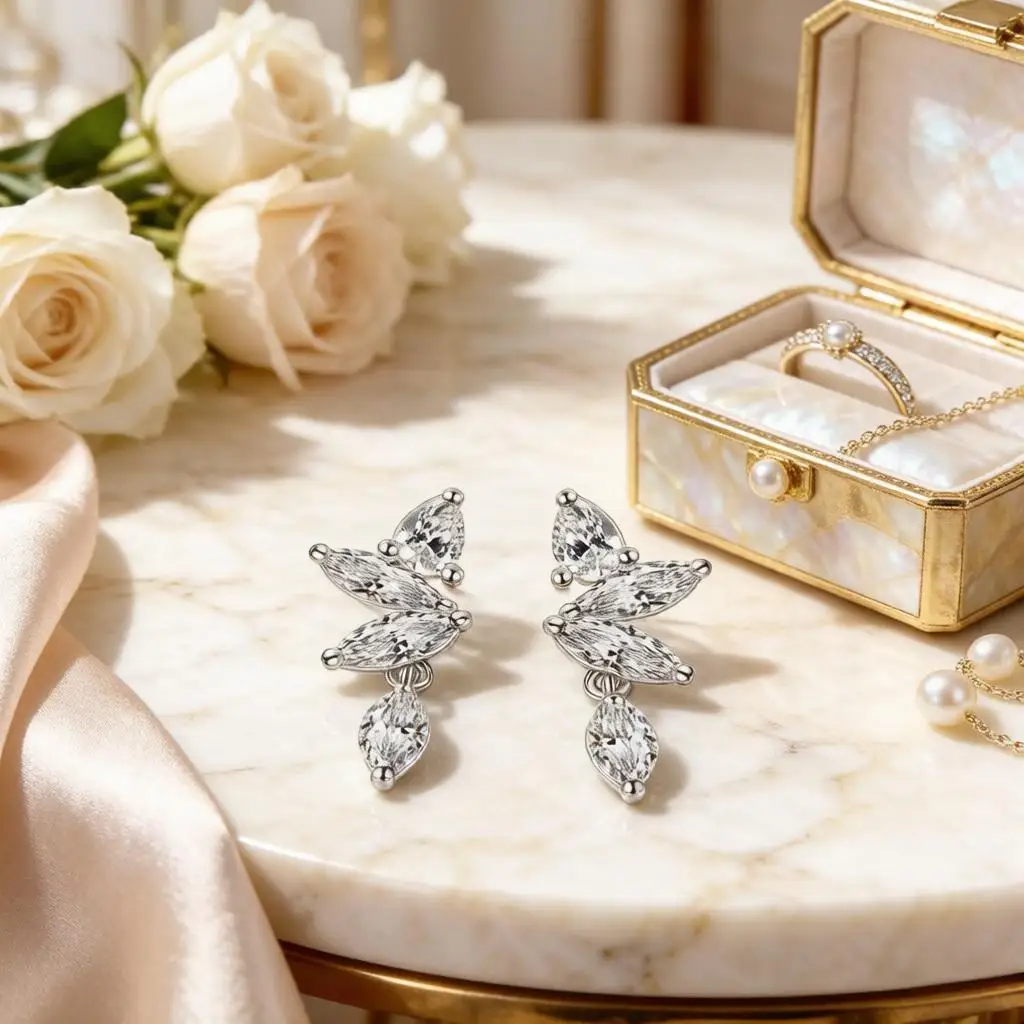 Stylish 925 Sterling Silver Water Drop Shape Crystal Zircon Stud Earrings for Women Girls Anninversary Party Trendy Jewelry Gift
