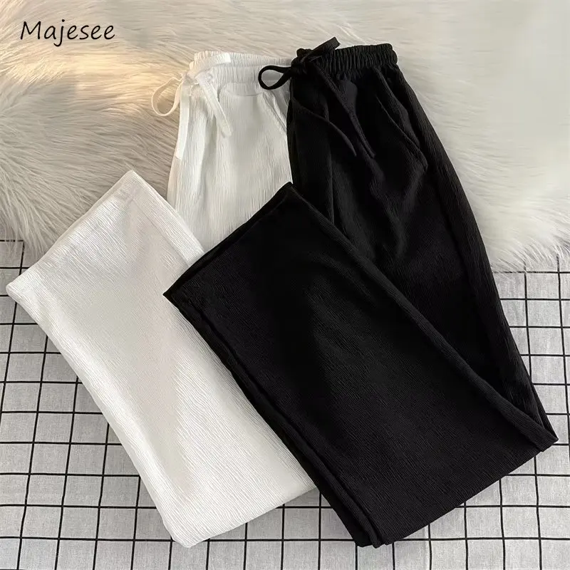 Casual Pants Men Straight Loose Breathable Summer Pleated Solid High Street Teenagers Japanese Style All-match Simple Advanced