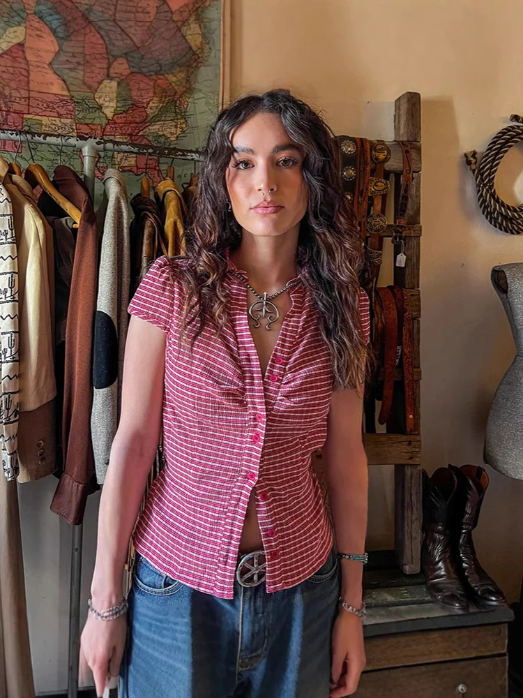 

New Summer Fashion Women's Shirts,Plaid Shirts,Short Sleeve Shirts,Casual Shirts For Ladies,Y2k 2000s Clothes,Woman's Clothing