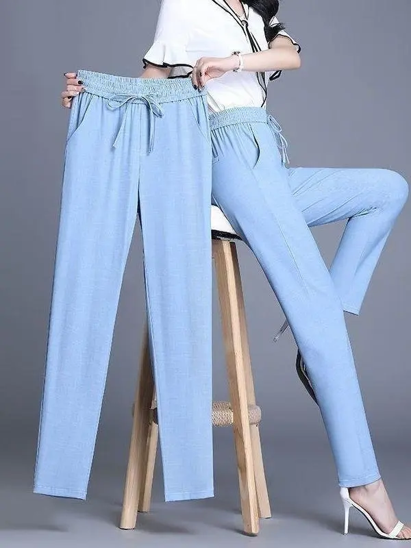 

Женские джинсы из денима Ice Silk: свободные, утягивающие, повседневные, укороченные (до щиколотки), асимметричные, расклешенные, с завышенной талией