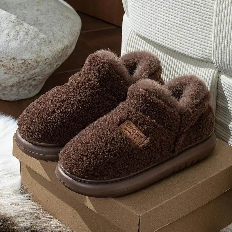 Komfortable Schneestiefel aus Lammwolle mit rutschfester, dicker Sohle für Damen, Winter 2026, Übergröße 45, warme, plüschige Stiefeletten, kurze, pelzige Stiefeletten für Damen – Detail 21