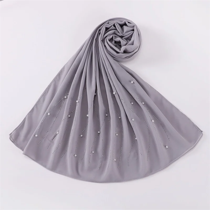 Rhinestone Pearl Bubble Chiffon Instant Hijab Shawl High Quality Wrap Beach Breathable Bufandas Ramadan Muslim Sjaal 175*70Cm