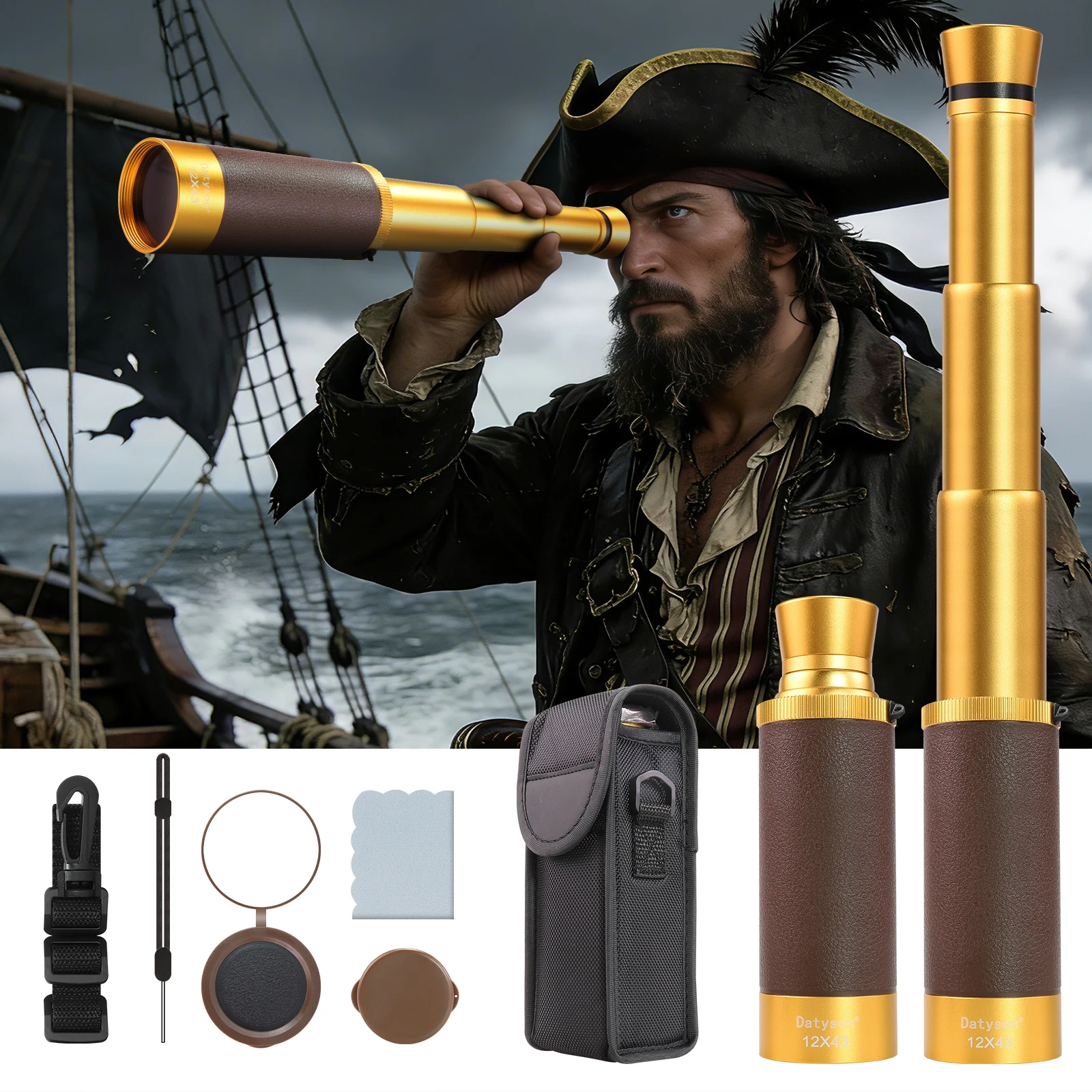 

Монокулярный телескоп Datyson Metal Retro Pirate Series 12x43 5D0008B, растягивающийся и термоусадочный