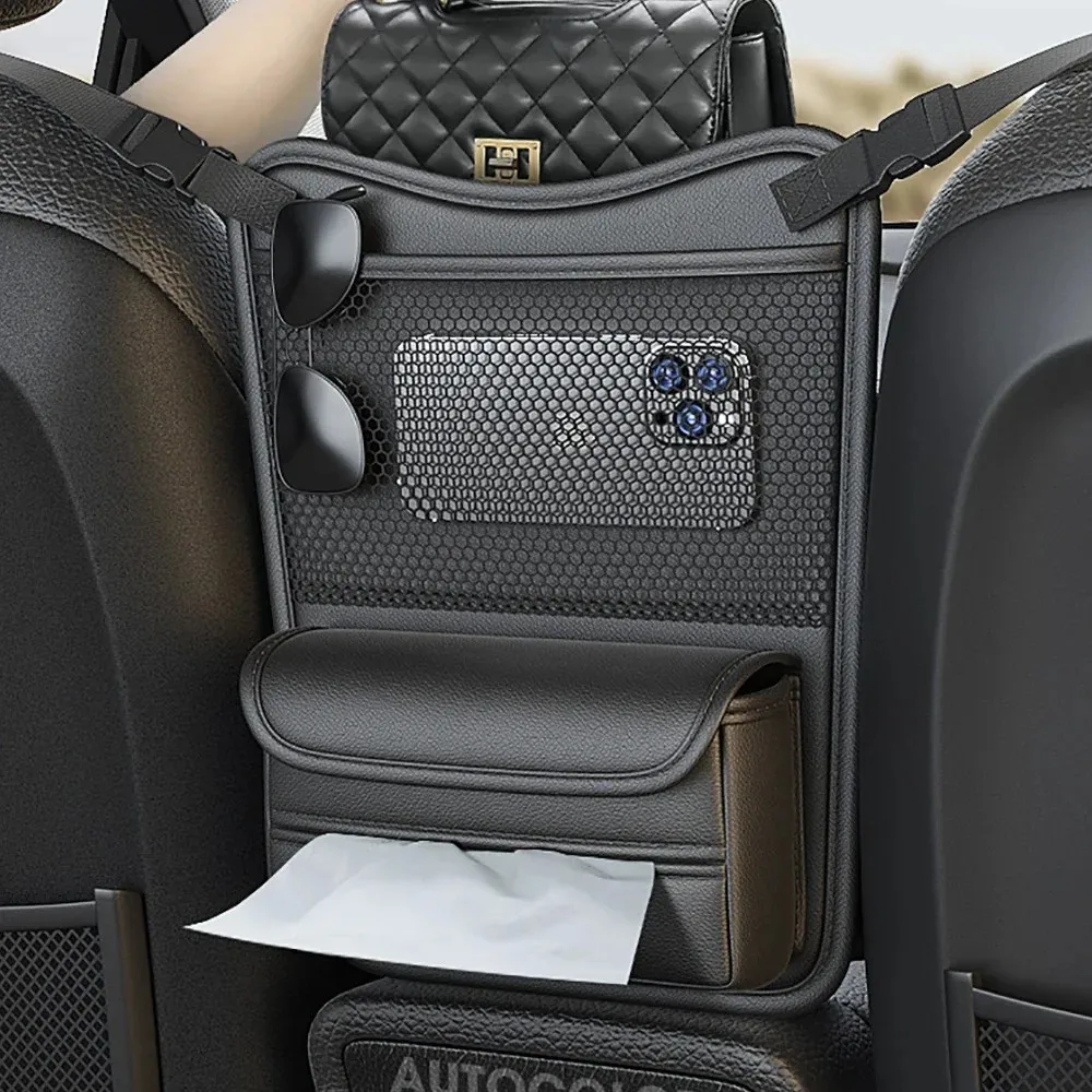 Multifunctional Car Storage Pocket Between Seats PU Leather Handbag Holder Organizer Phone Tissue Bag Car Interior Accessories view 3