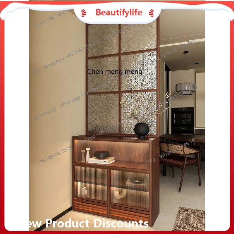 

New discount Medieval glass entrance entrance screen partition cabinet living room household solid wood storage cabinet